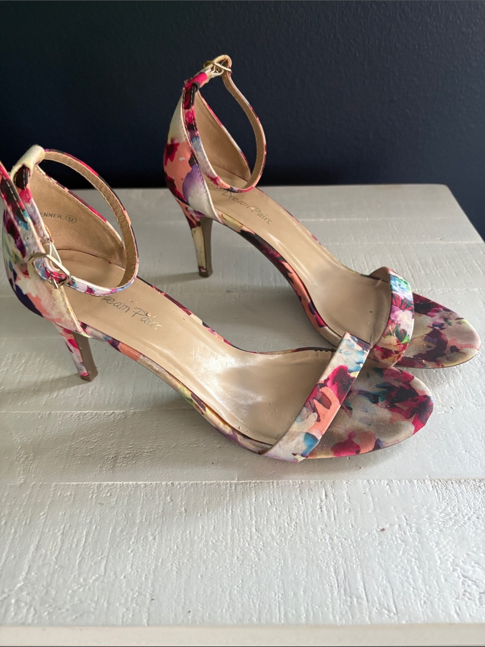 Dream Pairs Floral Ankle-Strap Heels - Pink, Purple, Blue